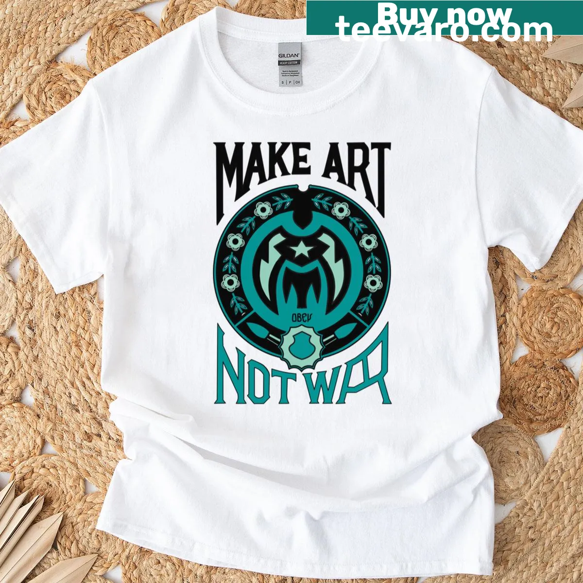 Graphic t-shirt with the phrase 'Make Art Not War' in bold typography — on a men's t-shirt