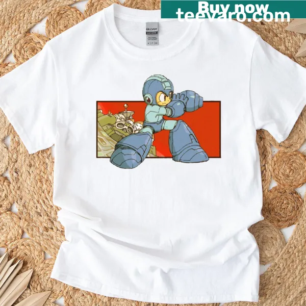 T-shirt featuring a cartoon design of Megaman