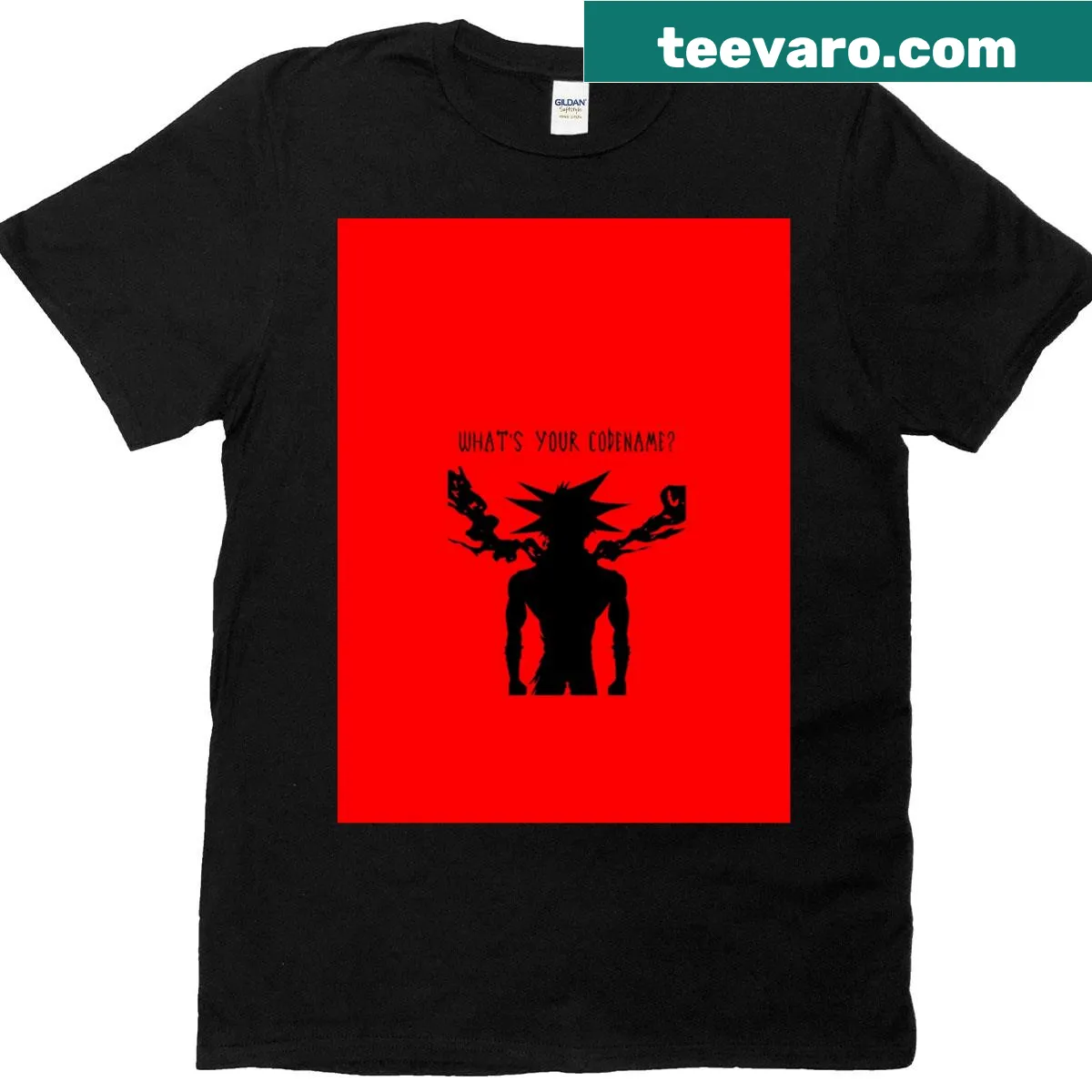 Graphic t-shirt with the phrase 'What's Your Codename?' in a playful style — on a men's t-shirt