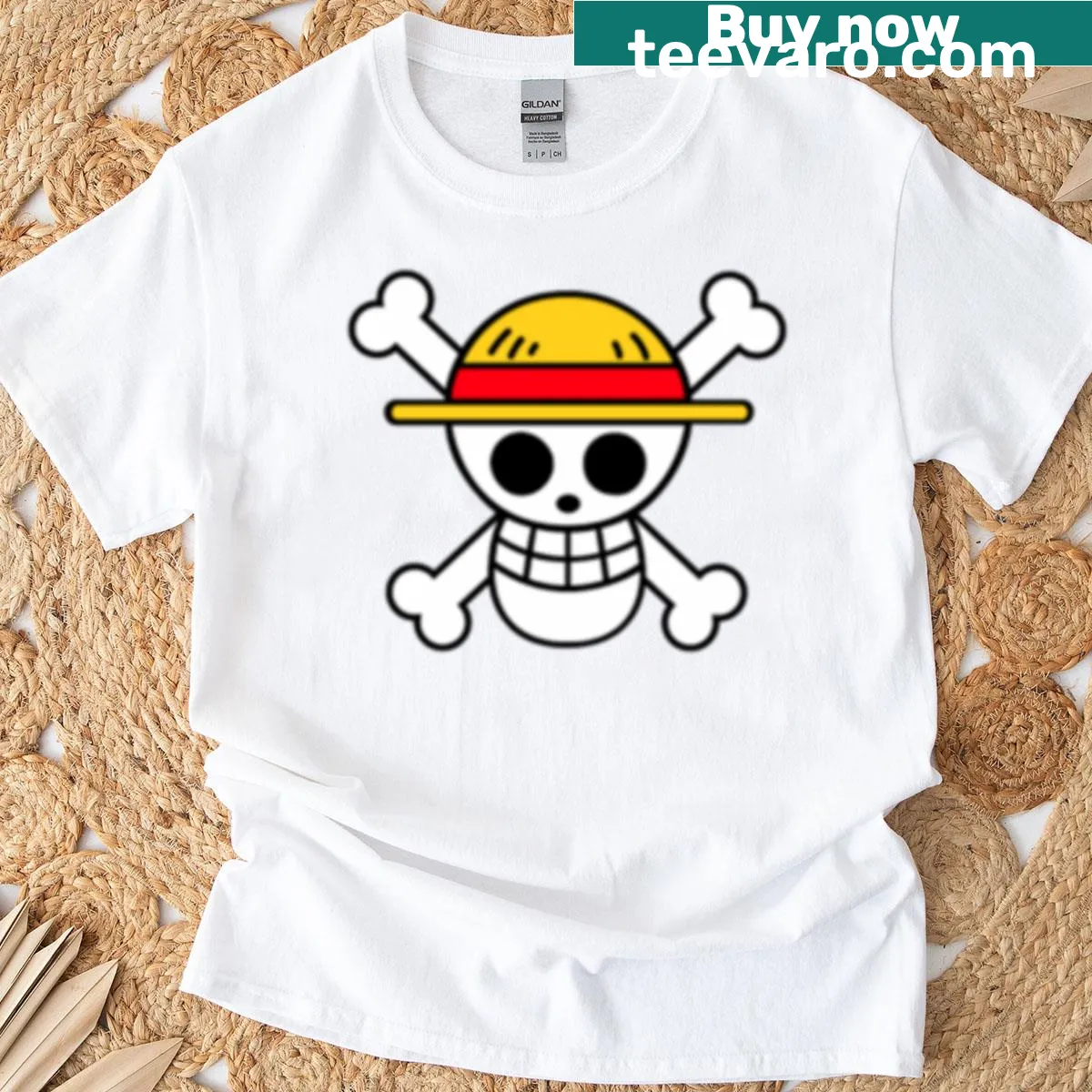 One Piece logo graphic on a T-shirt for anime fans — on a men's t-shirt