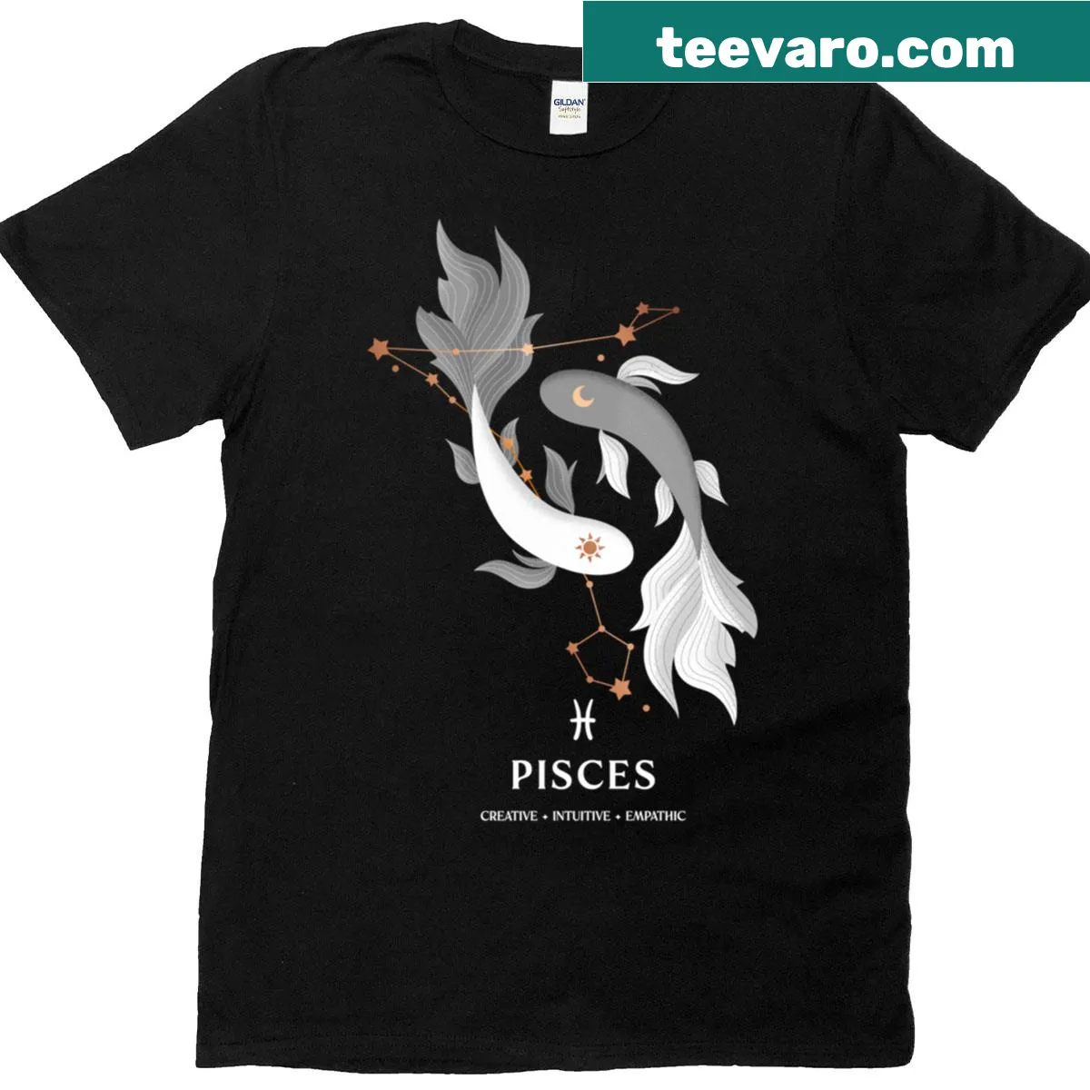 Minimalist silhouette of the Pisces constellation on a white T-shirt — on a men's t-shirt