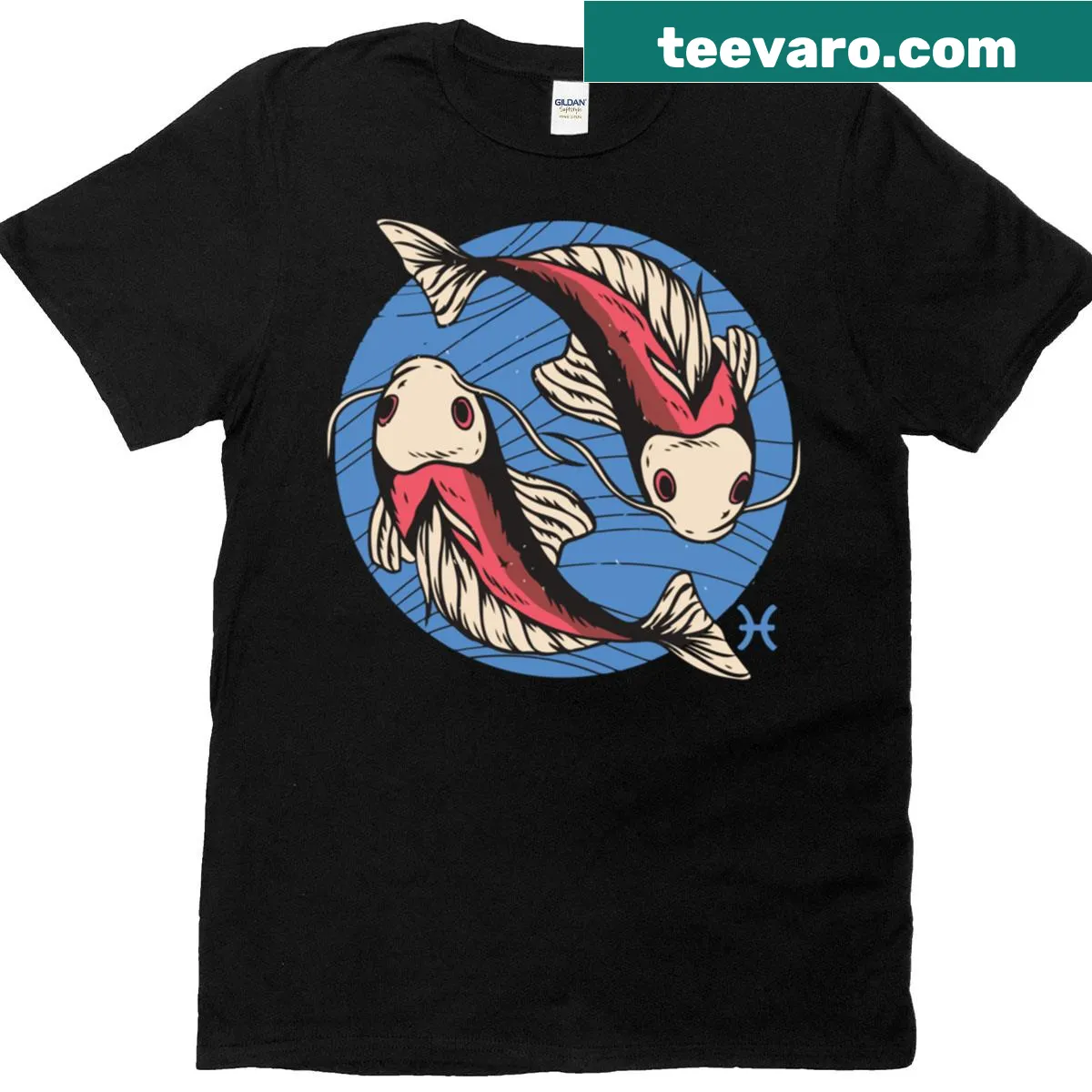 Stylish T-shirt with Pisces Zodiac sign graphic — on a men's t-shirt