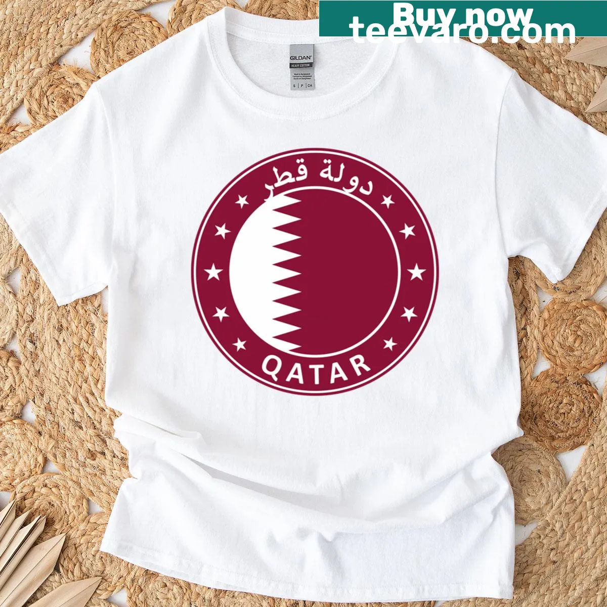 Minimalist silhouette t-shirt design representing Qatar — on a men's t-shirt