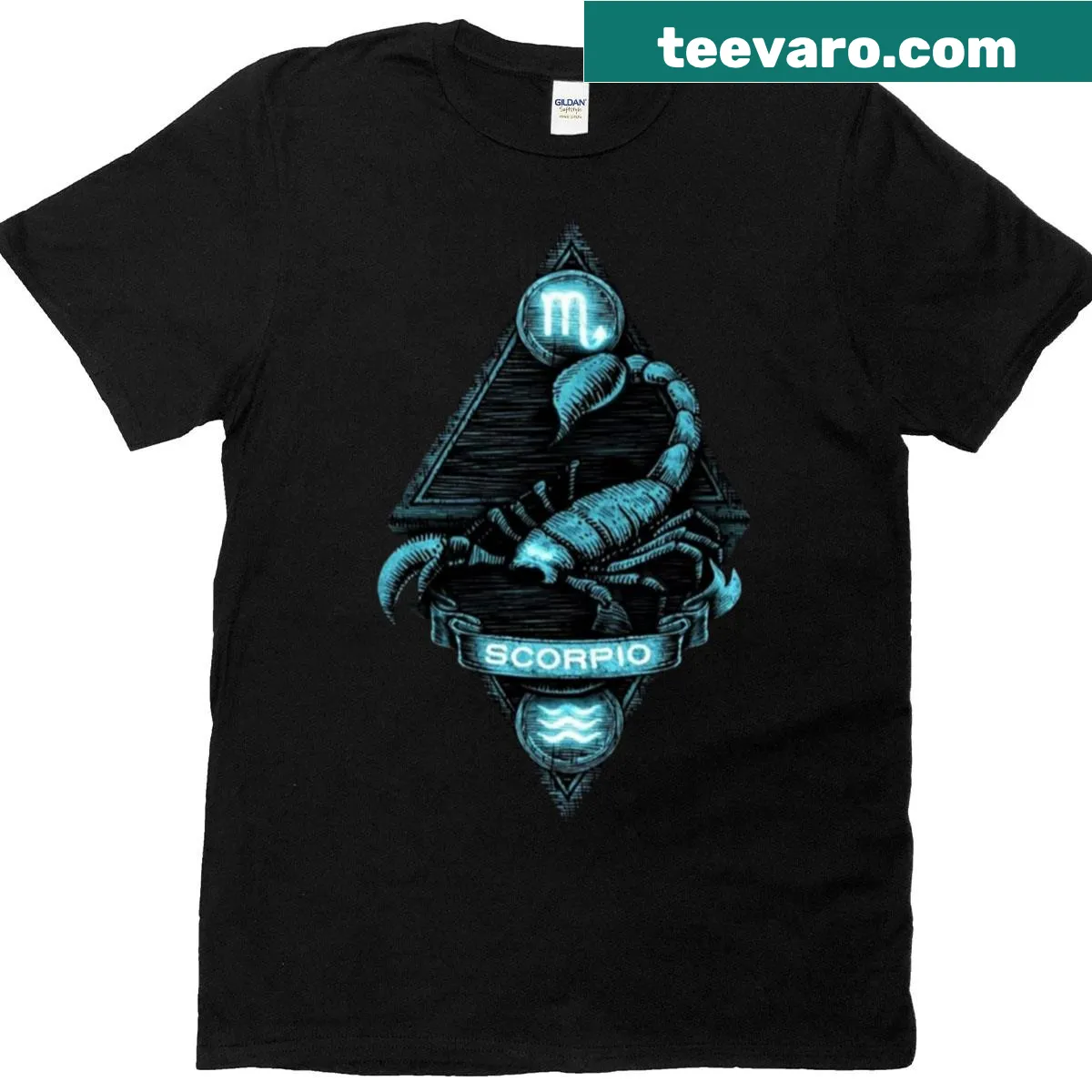 Zodiac Scorpio symbol graphic T-shirt — on a men's t-shirt