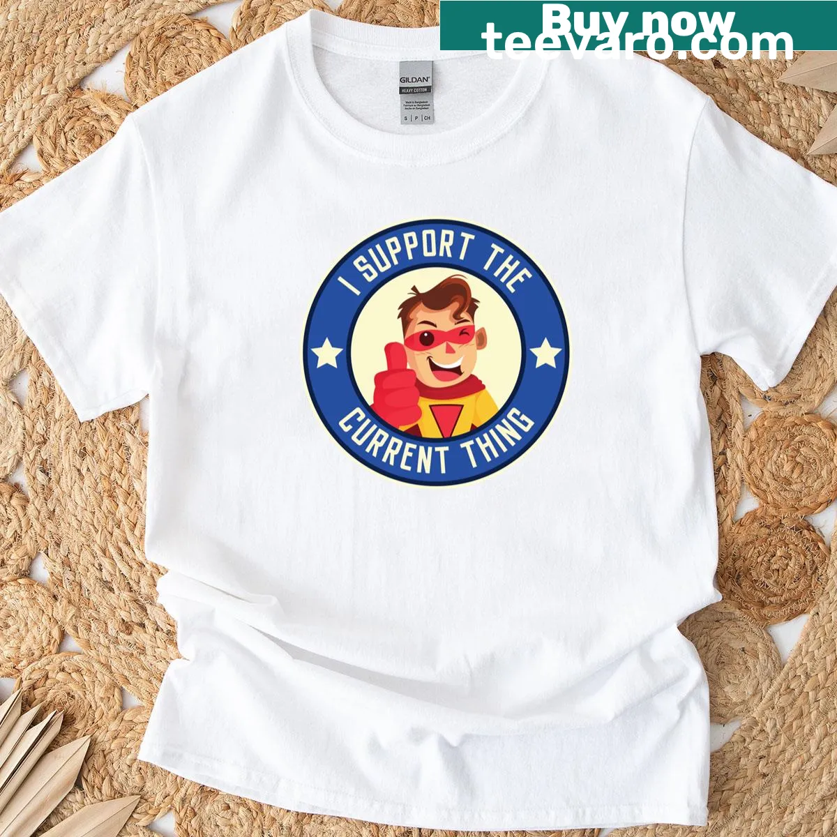 Humorous graphic T-shirt about current trends — on a men's t-shirt