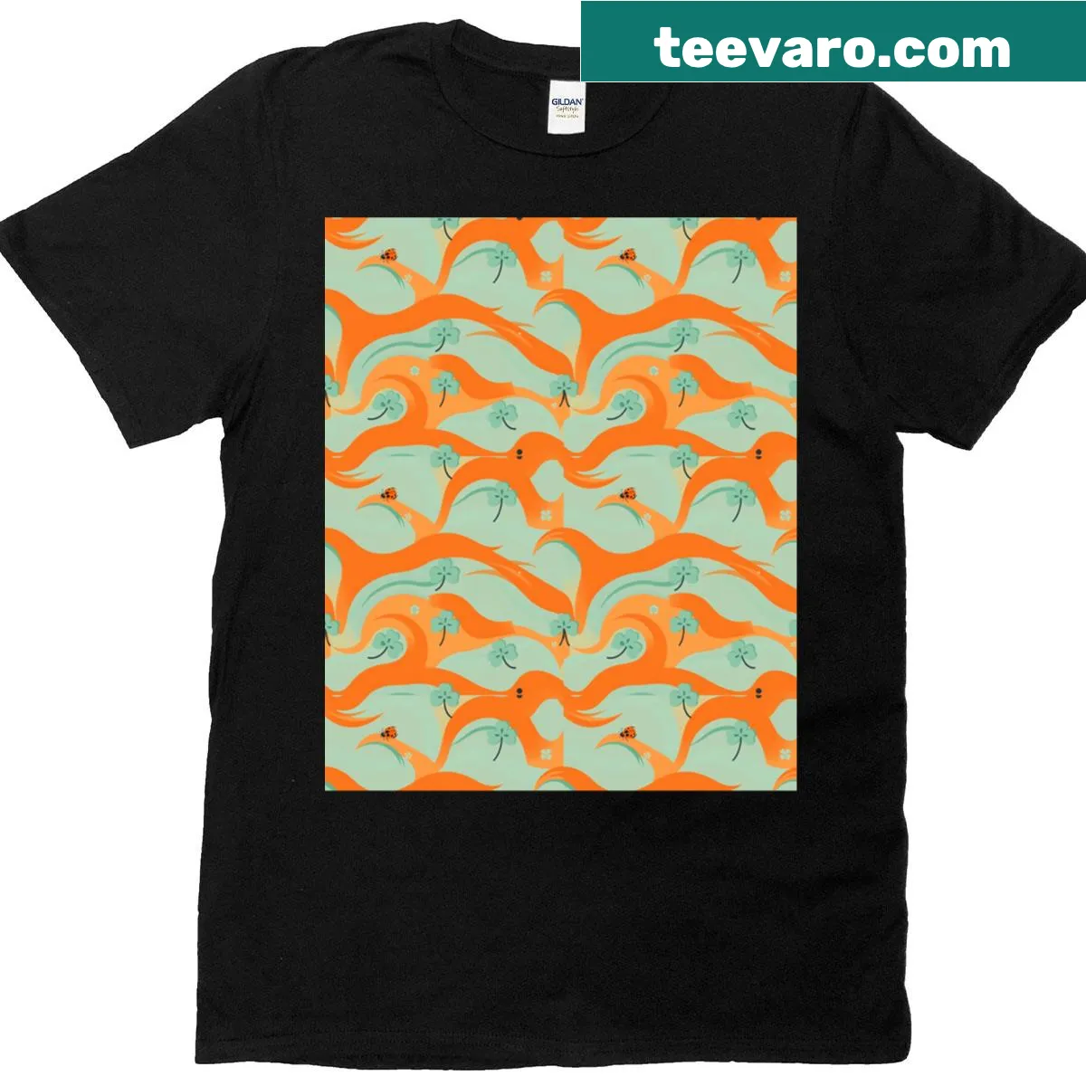 Seamless pattern T-shirt featuring Irish symbols for St. Patrick's Day — on a men's t-shirt