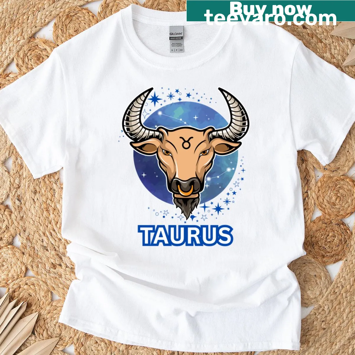 Taurus zodiac symbol illustrated on scoop T-shirt — on a men's t-shirt