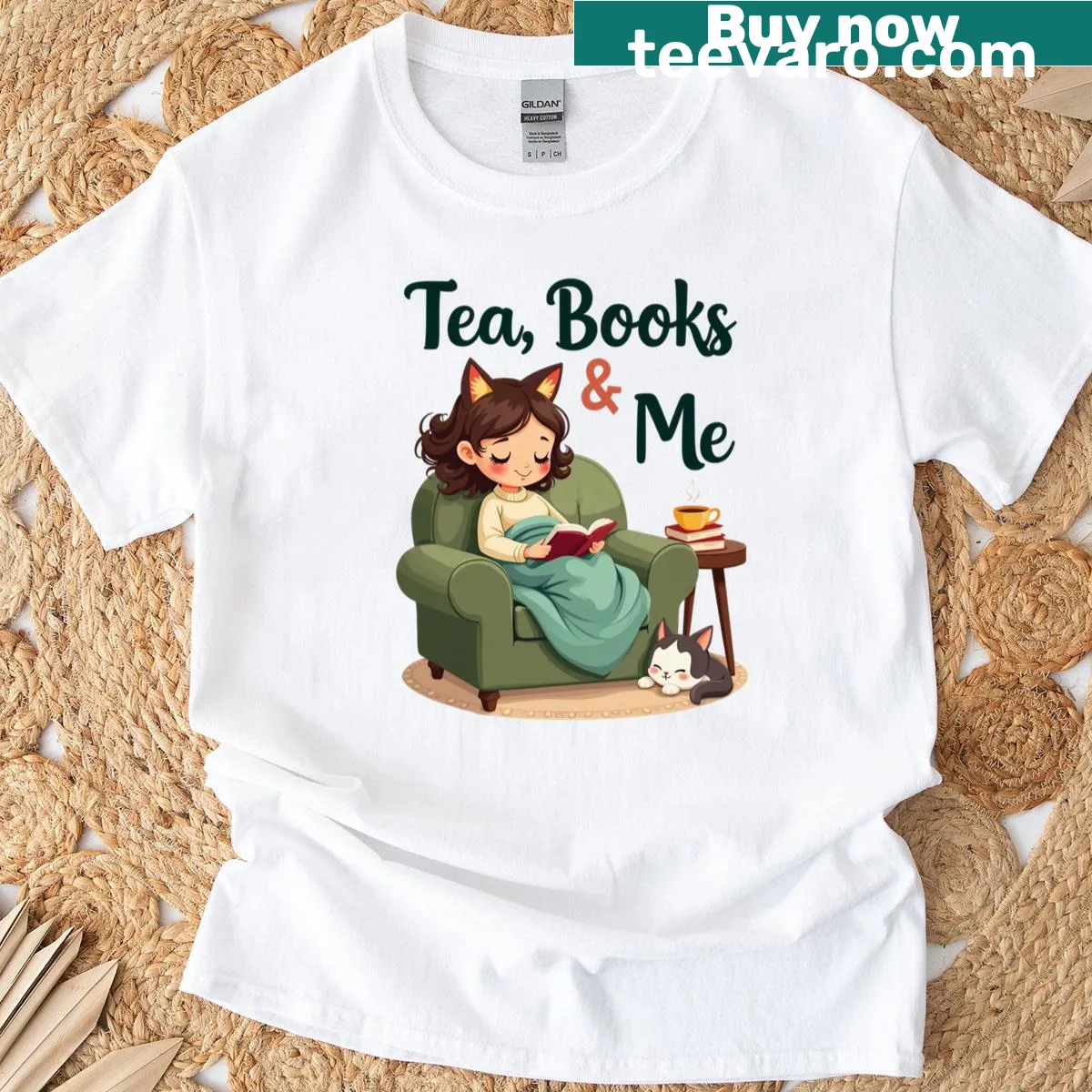 Illustration of tea and books on a cozy tee — on a men's t-shirt