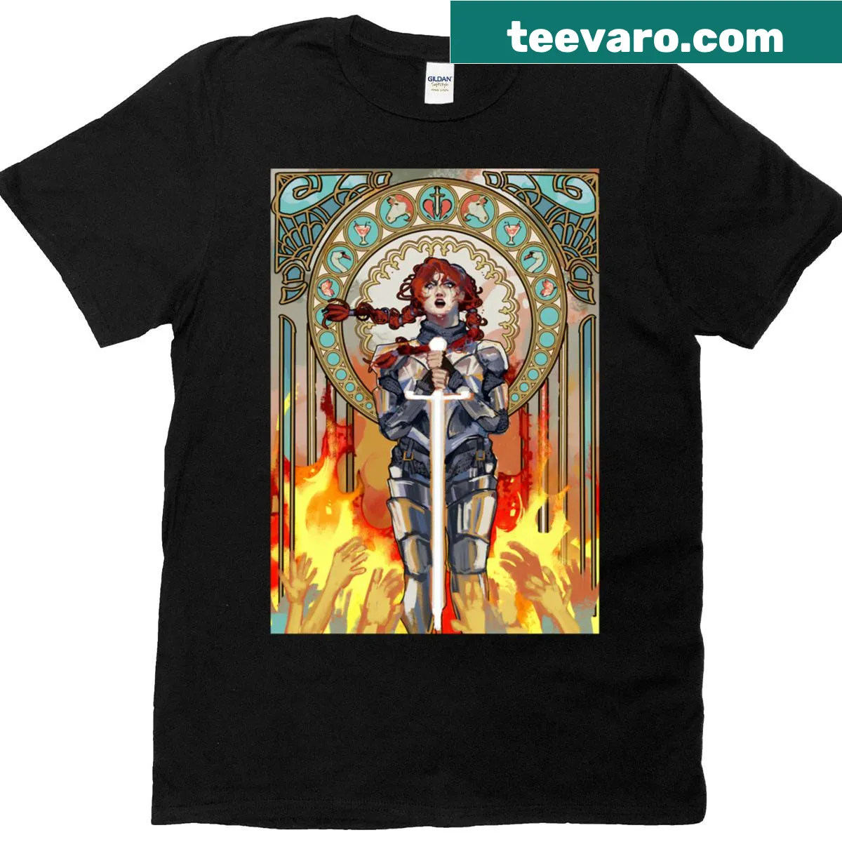 Empowering graphic on The Woman Warrior Battleforce T-shirt — on a men's t-shirt