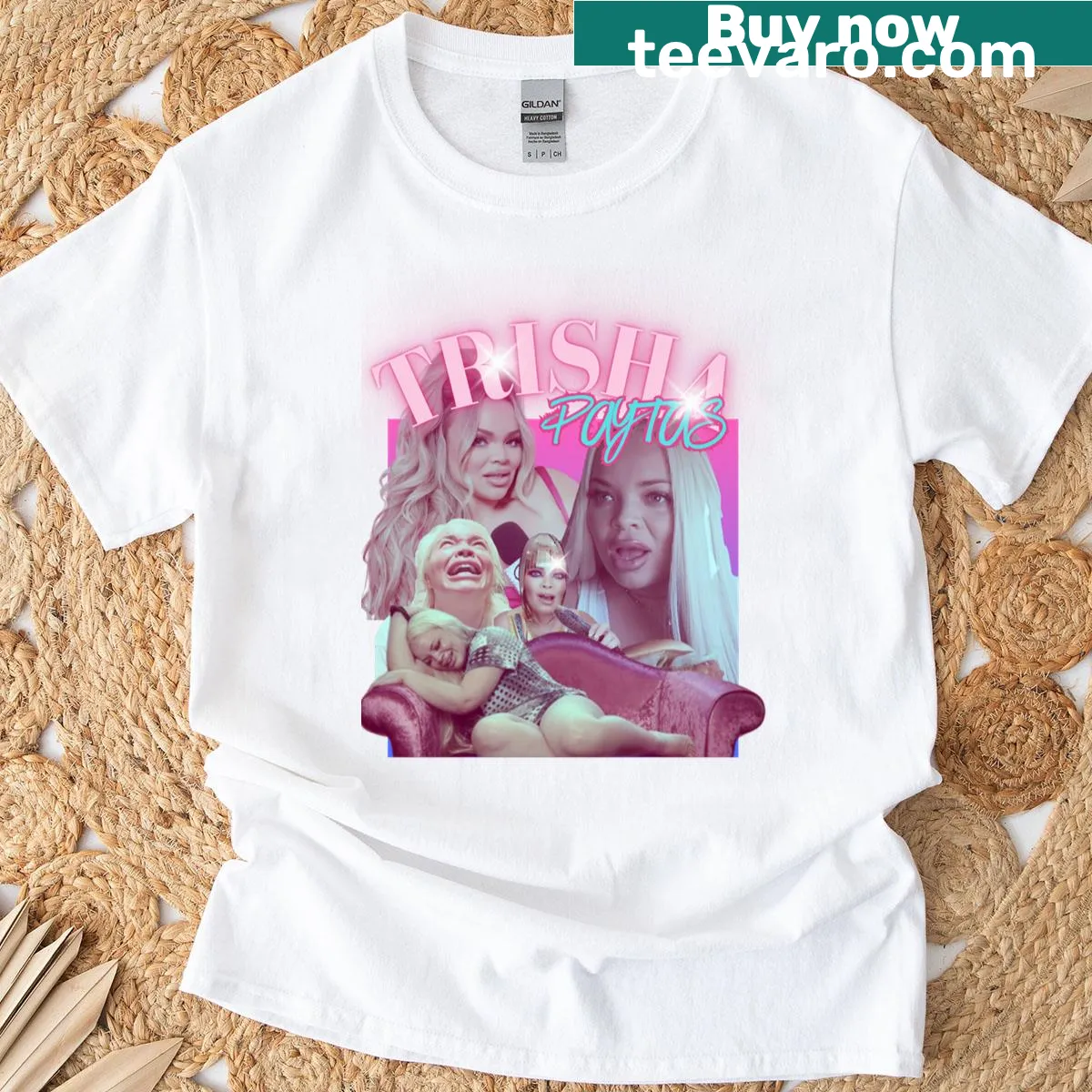Vintage-style T-shirt with a 90s Trisha Paytas graphic — on a men's t-shirt