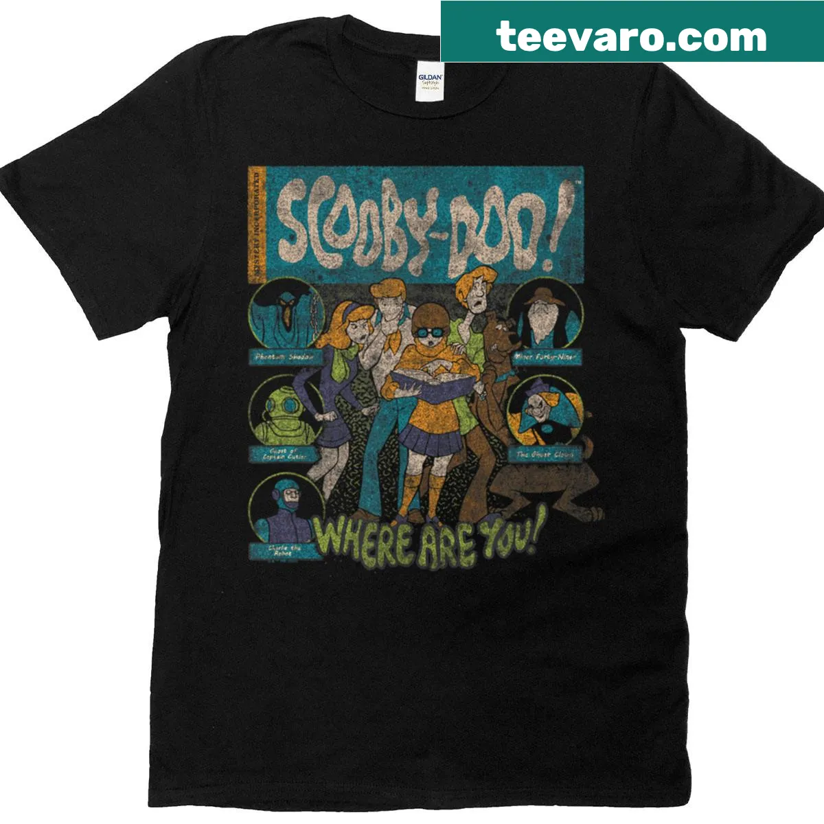 Vintage cartoon graphic t-shirt with nostalgic movie imagery — on a men's t-shirt