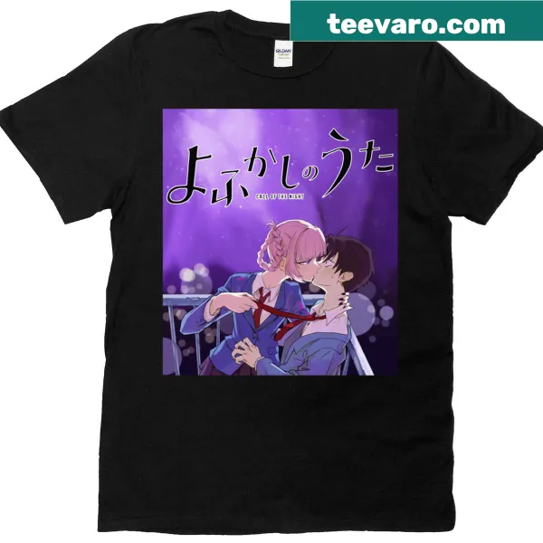 Playful graphic T-shirt featuring nocturnal themes from Yofukashi No Uta