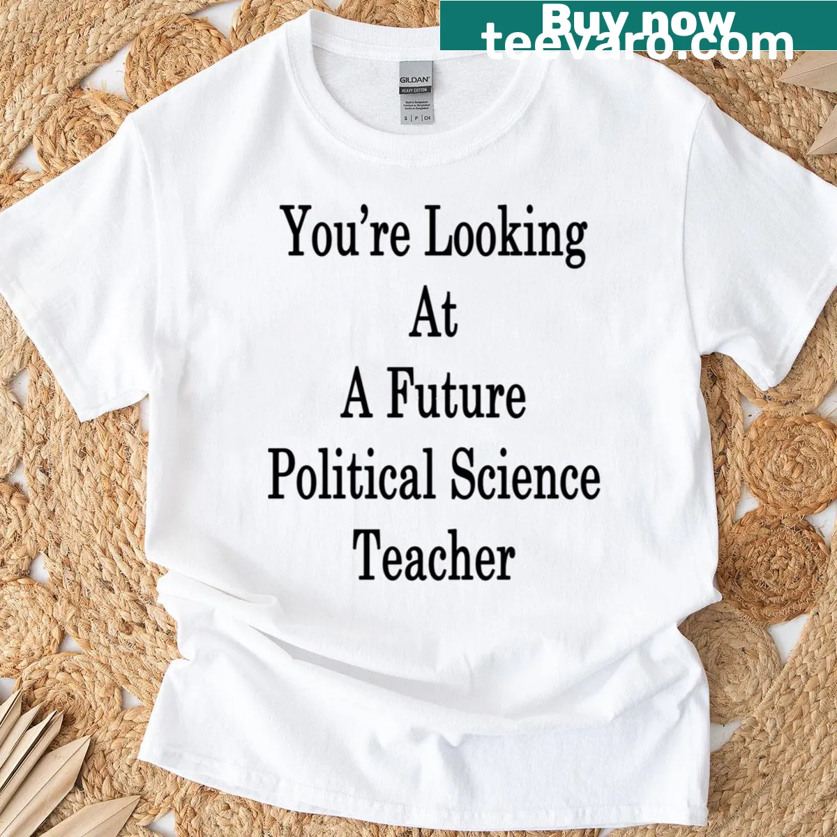 T-shirt declaring ambition to be a future political science teacher with bold text — on a men's t-shirt