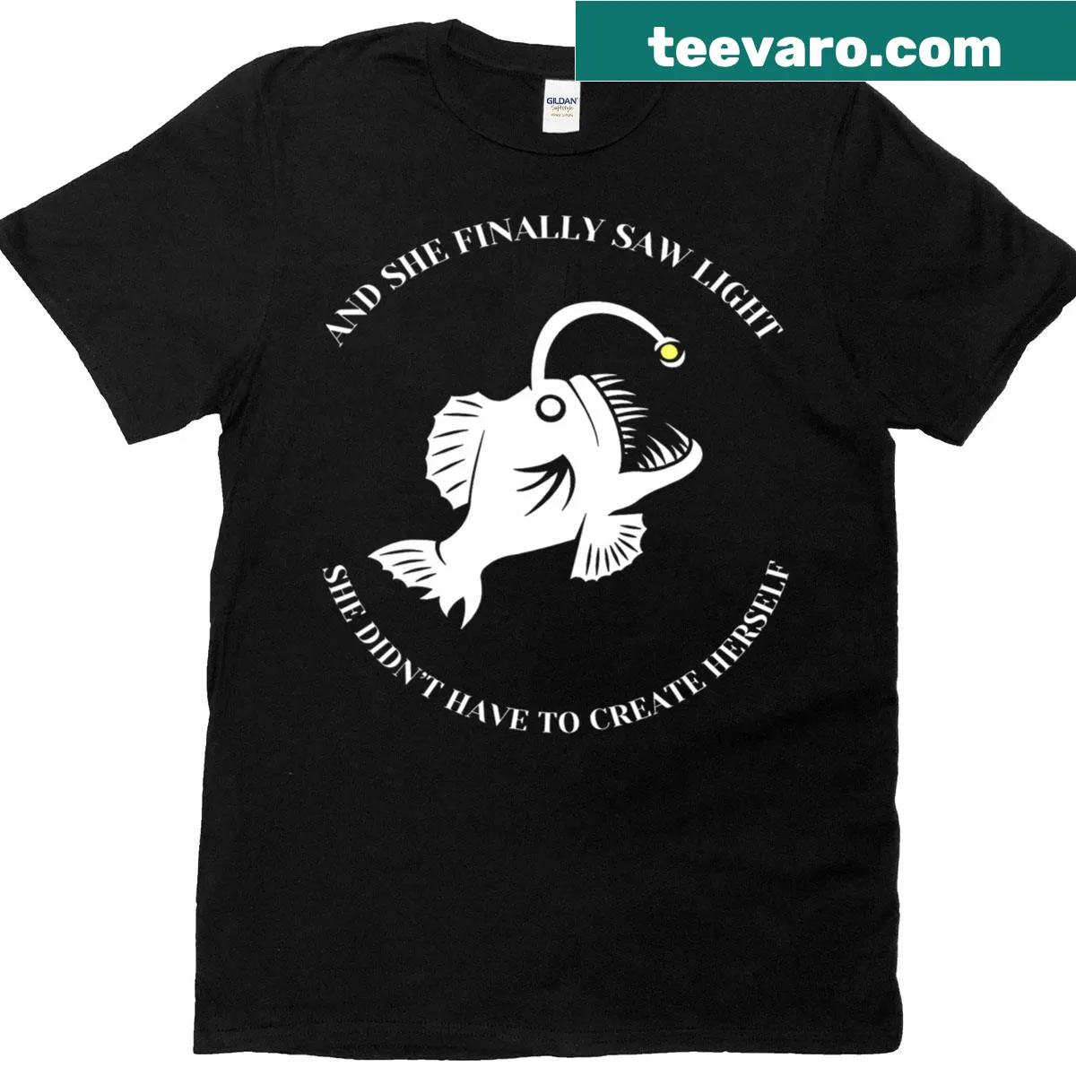 Illustrated anglerfish design on a T-shirt — on a men's t-shirt
