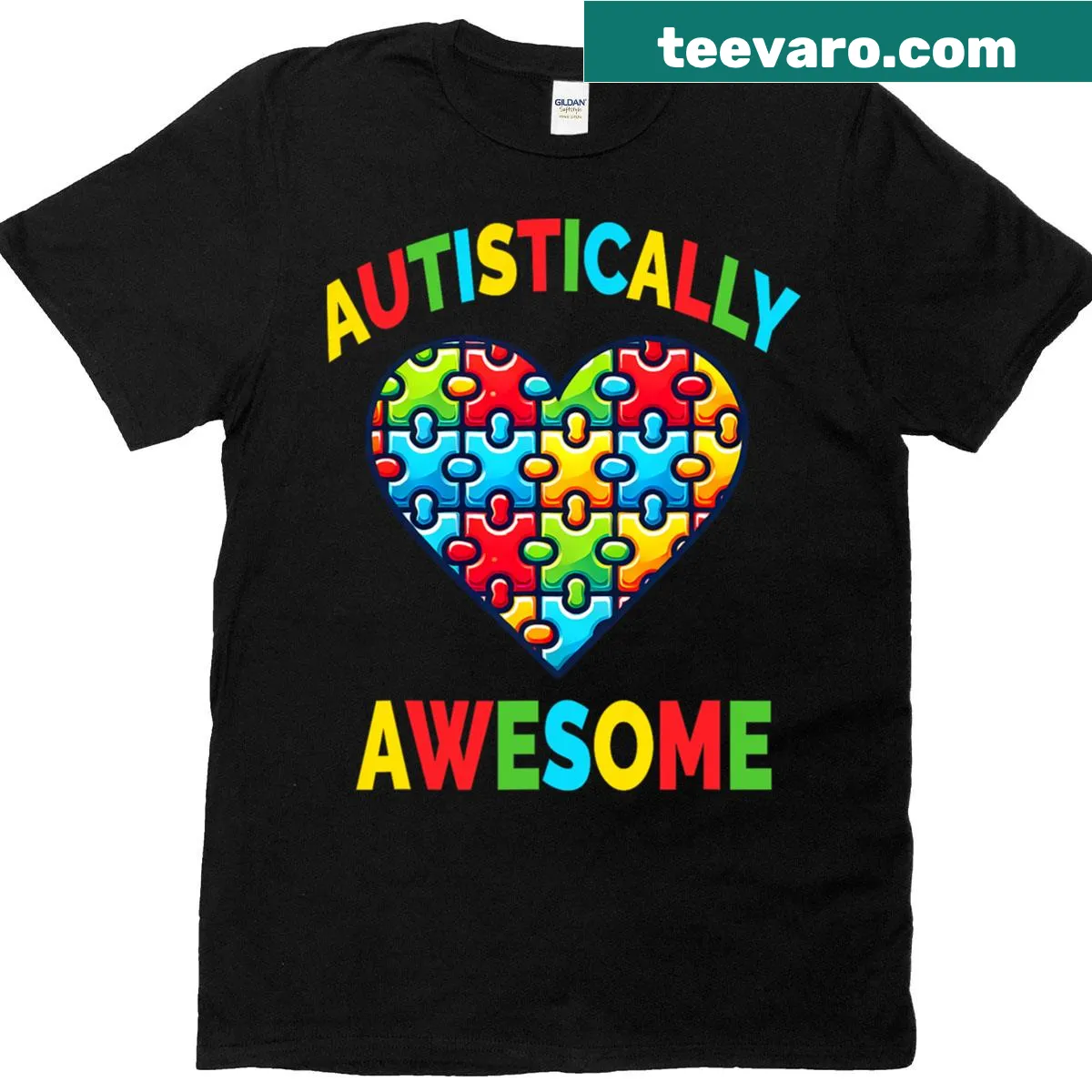 Heart graphic t-shirt supporting autism awareness and acceptance — on a men's t-shirt