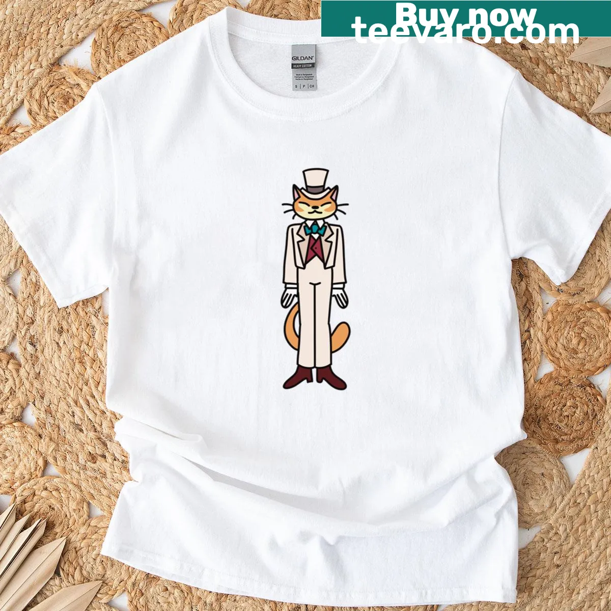 Illustration of a distinguished cat on a T-shirt — on a men's t-shirt