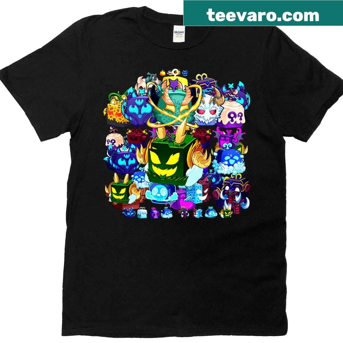 Blox Fruit T-shirt featuring bold gaming typography — on a men's t-shirt