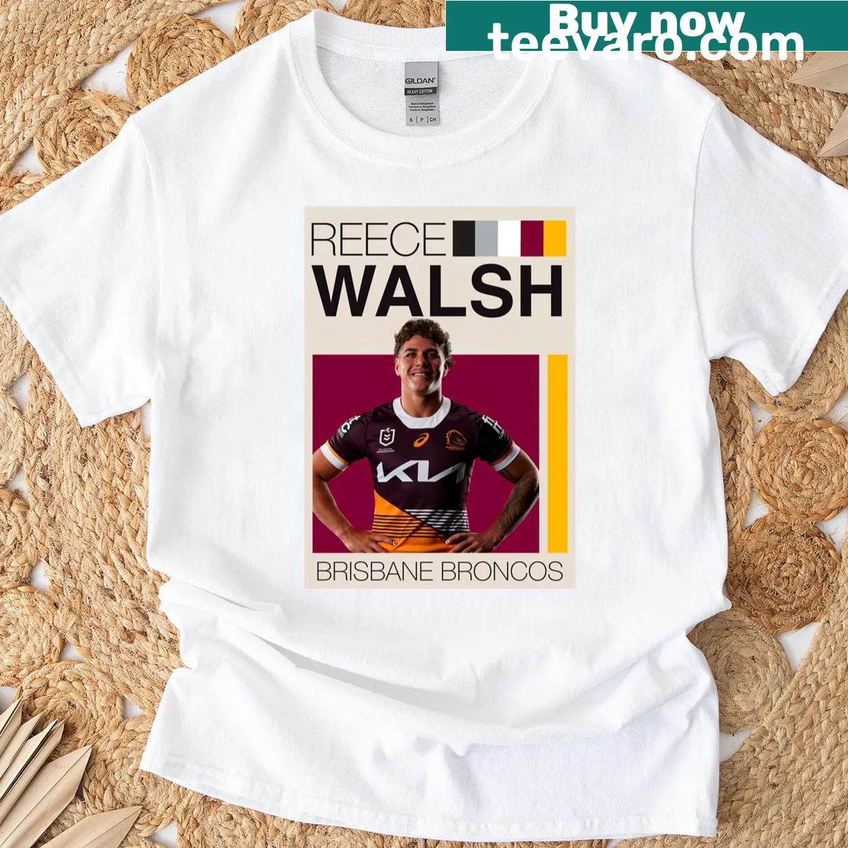 Brisbane Broncos t-shirt with badge emblem design — on a men's t-shirt