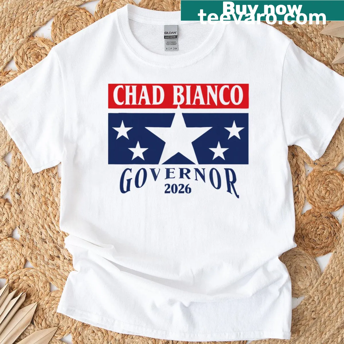 T-shirt with 'Chad Bianco For Governor 2026 Of California' text — on a men's t-shirt