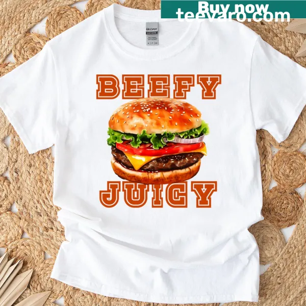 Playful cheeseburger graphic on a casual T-shirt