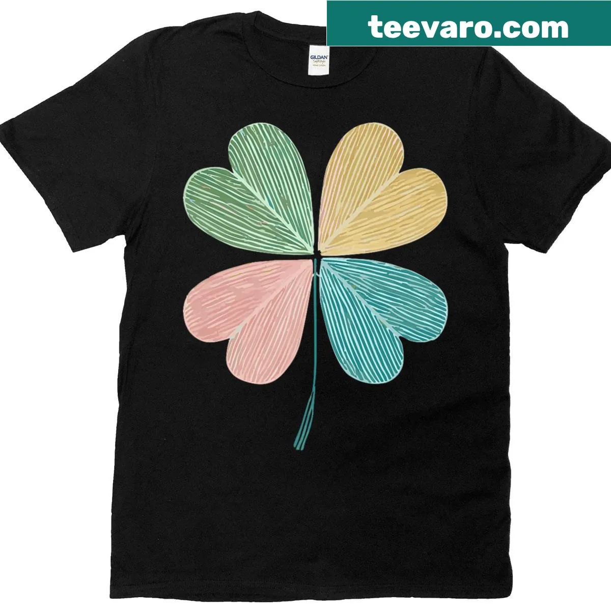 Retro St. Patrick's Day t-shirt with four-leaf clover design — on a men's t-shirt