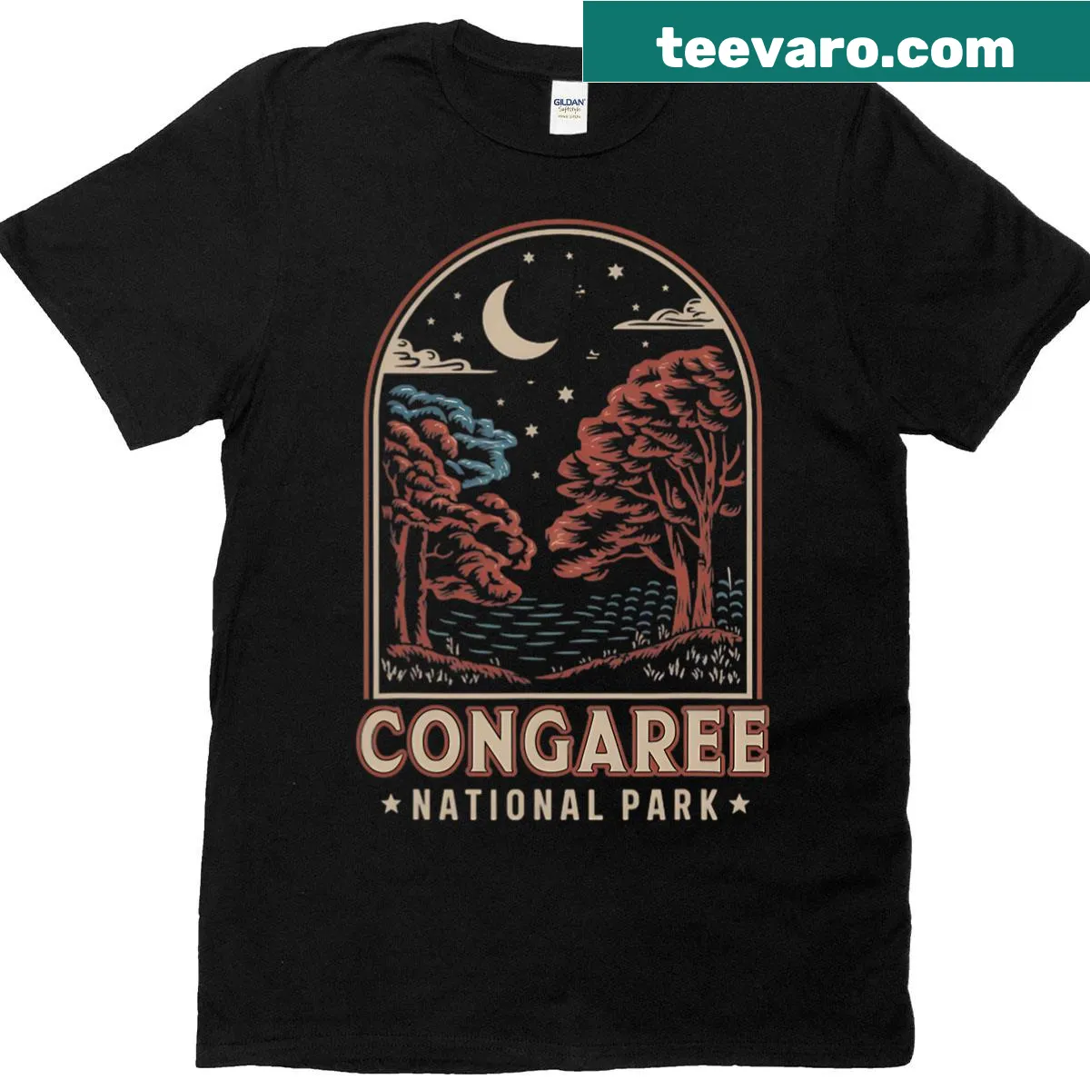 Congaree National Park Hiking T-shirt featuring nature design — on a men's t-shirt