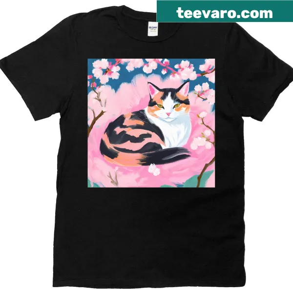 T-shirt featuring a cute tuxedo cat illustration