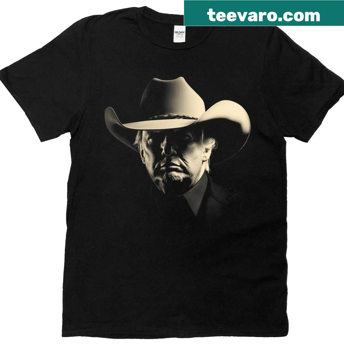 Vintage-style T-shirt featuring a cowboy and patriotic graphics — on a men's t-shirt