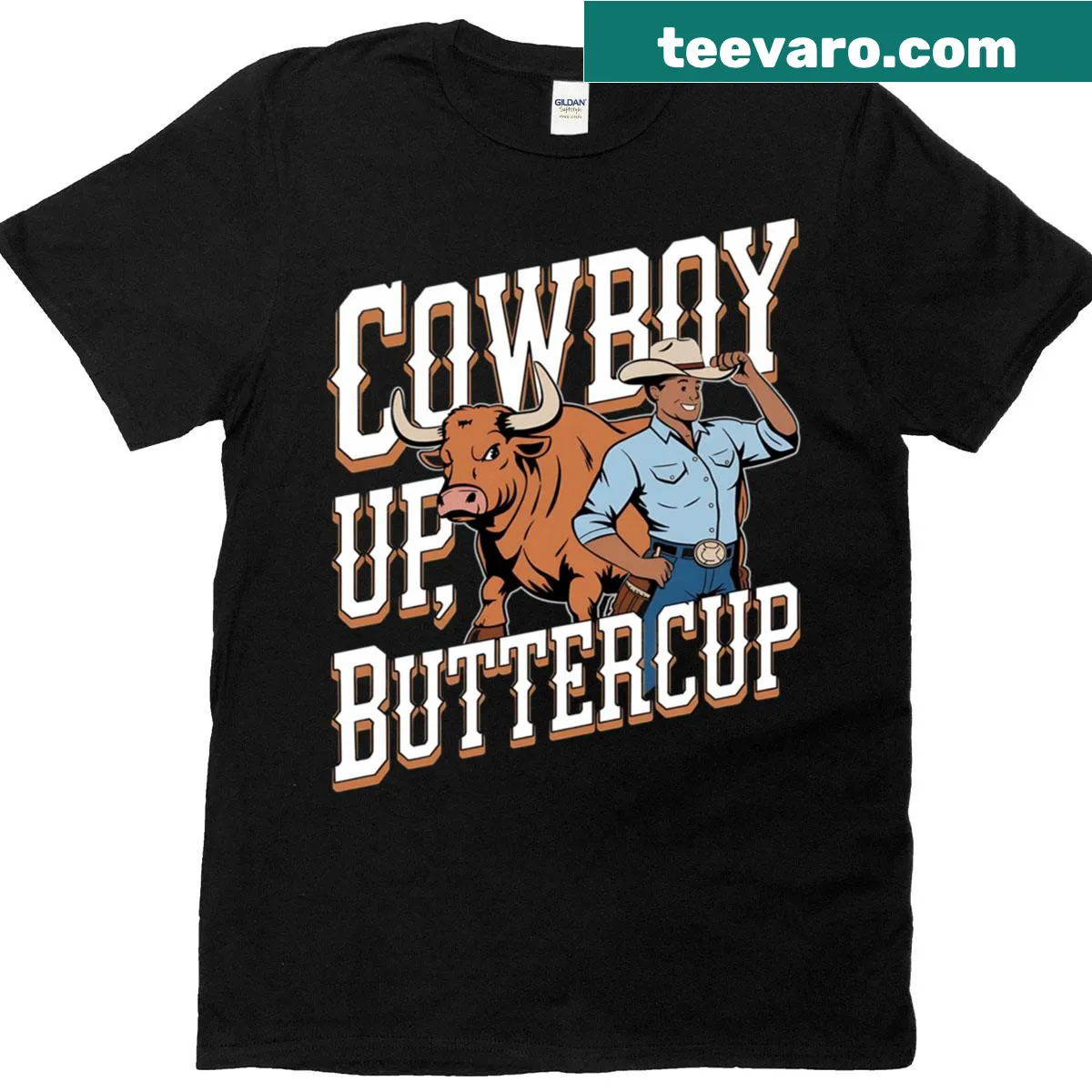 Funny rodeo-themed shirt with bold typography — on a men's t-shirt