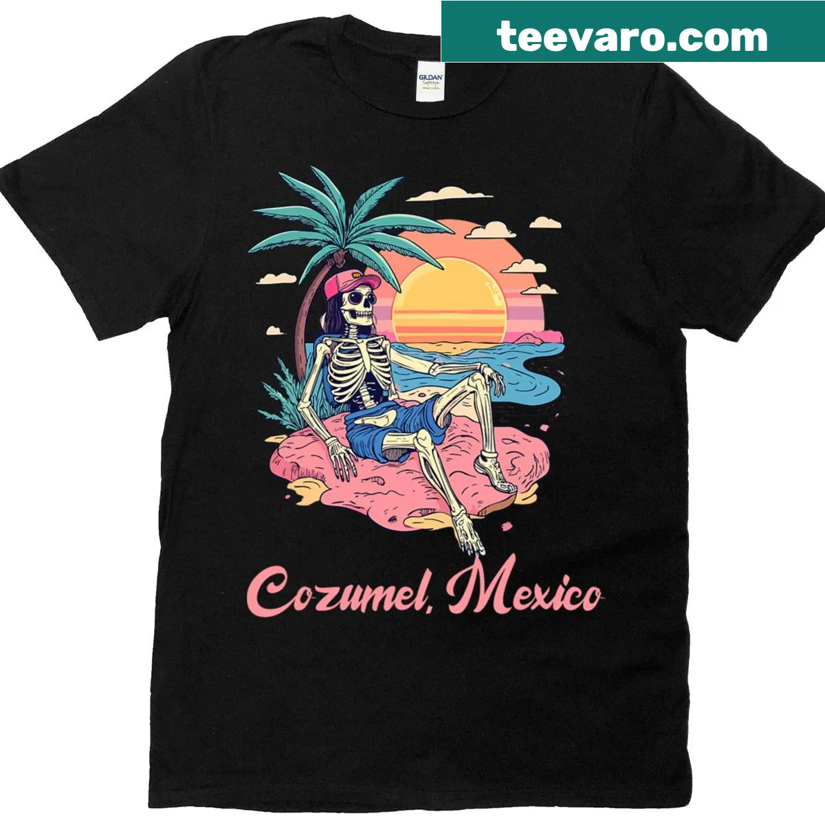Cozumel Mexico souvenir T-shirt with travel-themed illustration — on a men's t-shirt