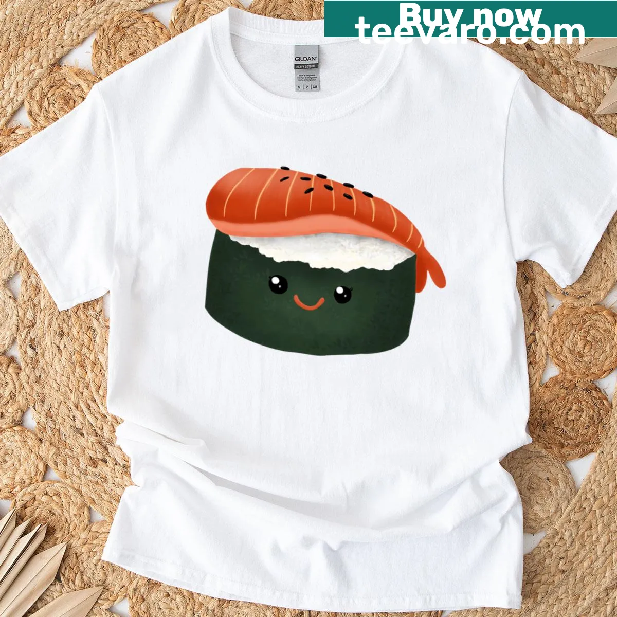 Adorable cartoon sushi design on a Cute Sushi T-shirt — on a men's t-shirt