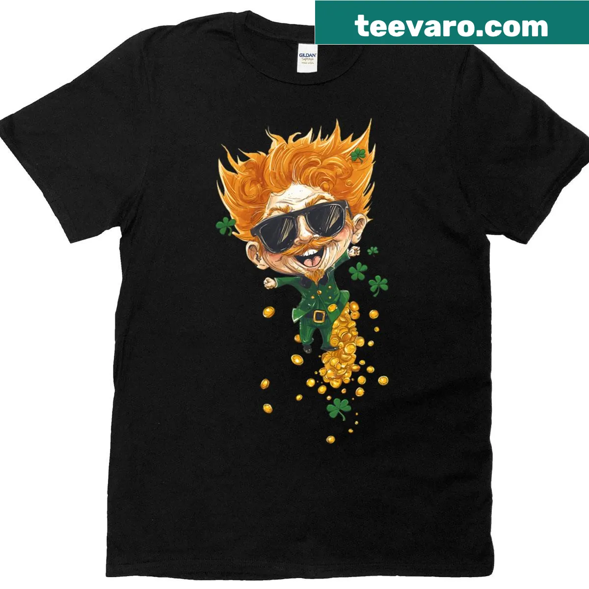 Funny Irish Leprechaun T-shirt with 'Dibs On The Redhead' design — on a men's t-shirt