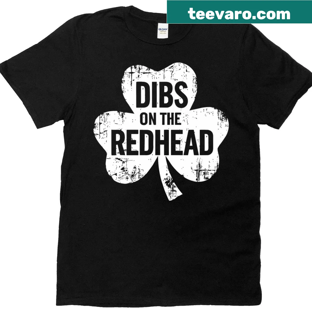 Vintage T-shirt with 'Dibs On The Redhead' text and shamrock graphic — on a men's t-shirt
