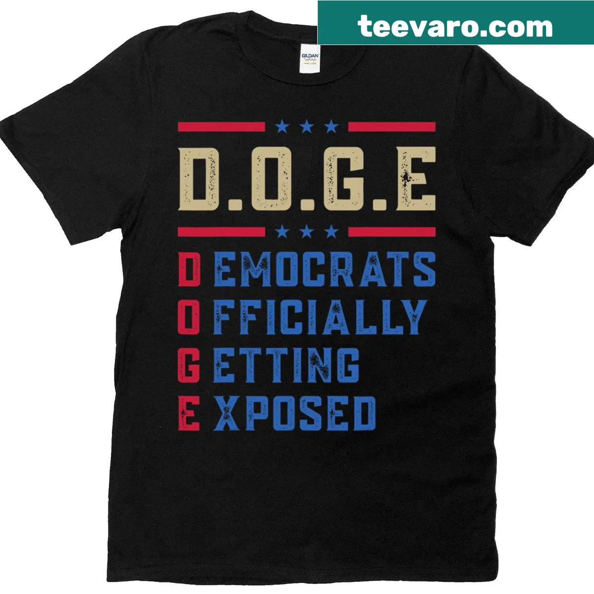 Doge Department Of Government Efficiency t-shirt with US flag — on a men's t-shirt