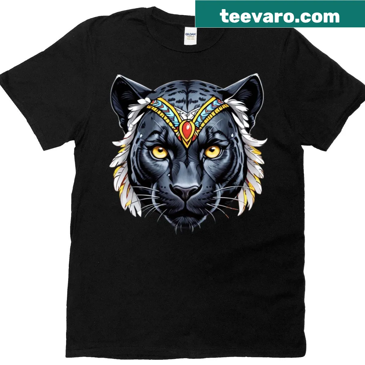 Illustration of a panther symbolizing tribal warrior power — on a men's t-shirt
