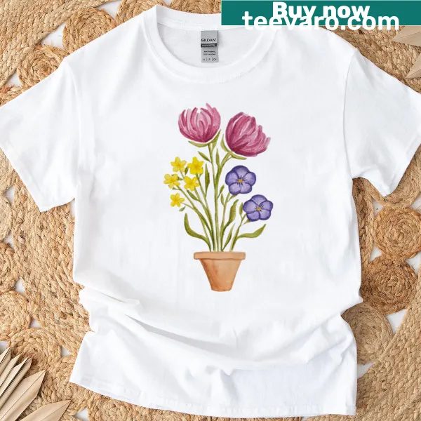 Illustration of a flower pot with blooming flowers