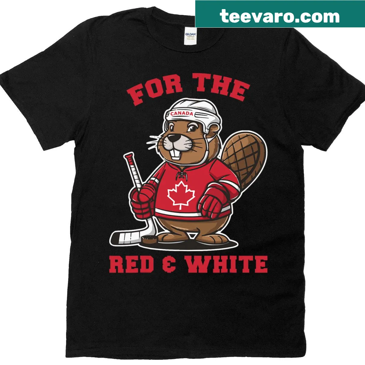 Hockey-themed T-shirt featuring a Canadian beaver and playful design — on a men's t-shirt