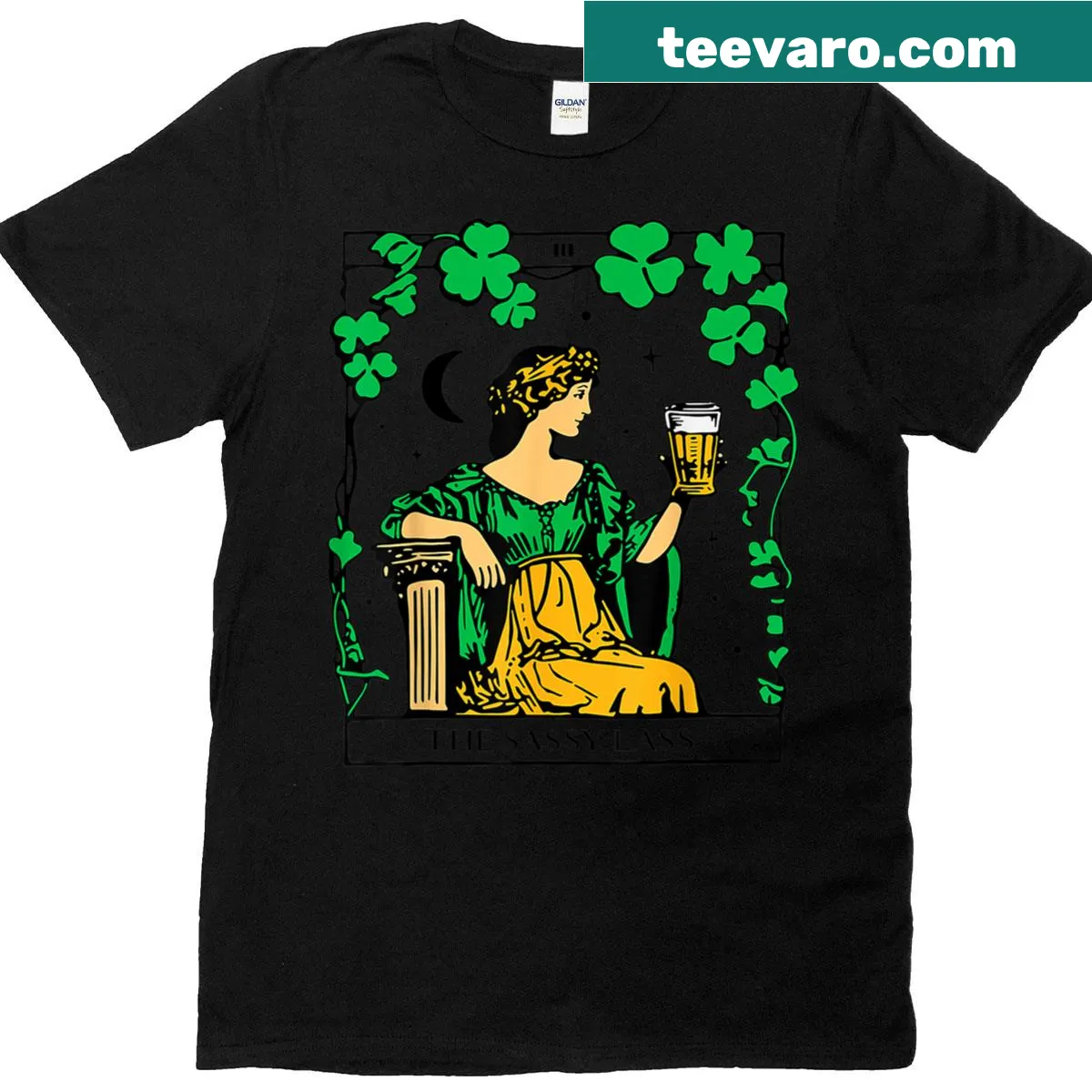 Sassy lass tarot card design for St. Patrick's Day on T-shirt — on a men's t-shirt