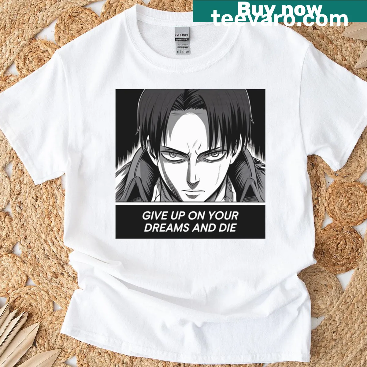 Edgy t-shirt with motivational anime-inspired phrase — on a men's t-shirt