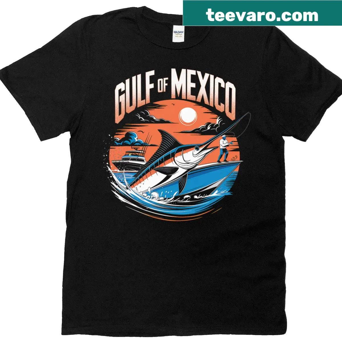 T-shirt featuring Gulf of Mexico design with beach imagery — on a men's t-shirt