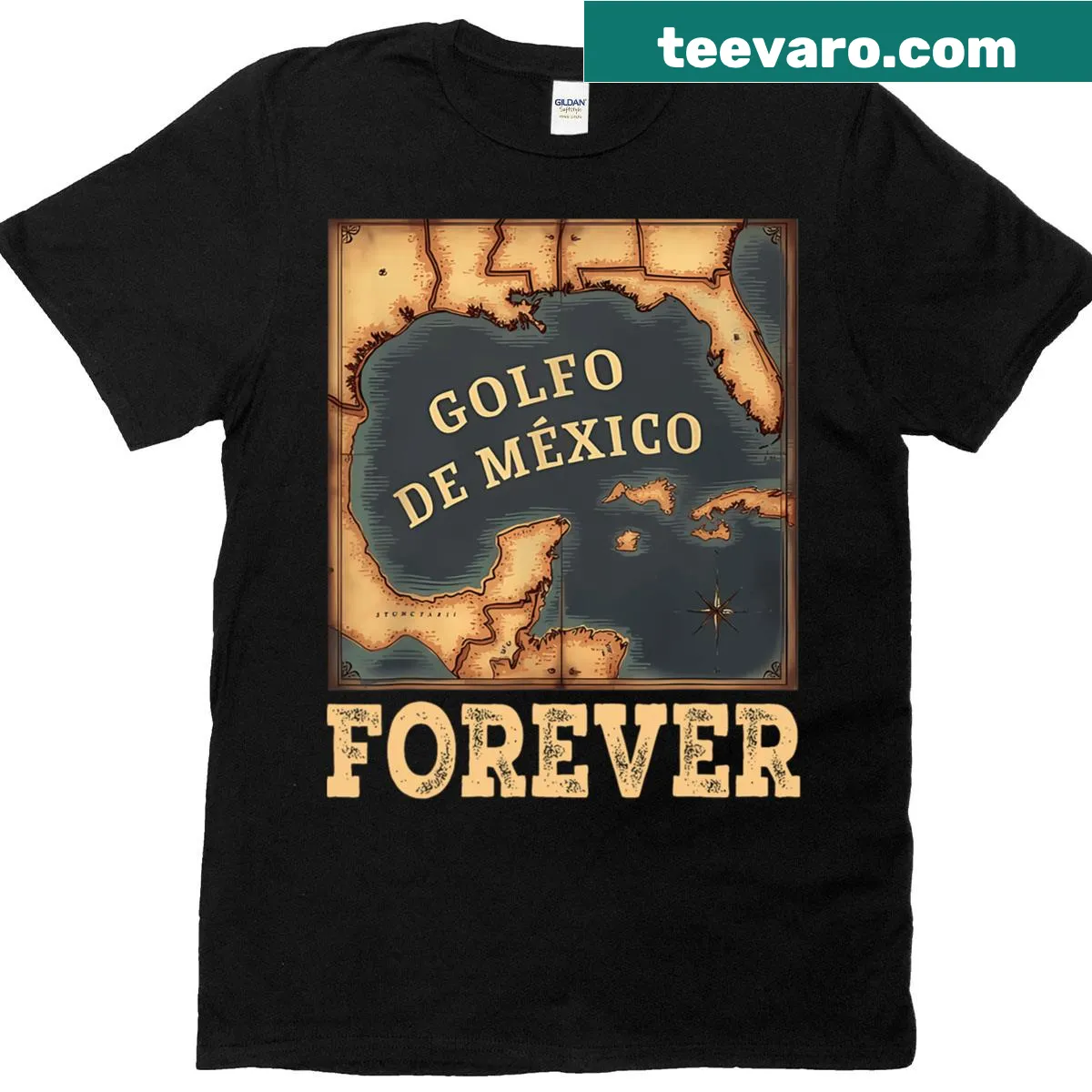 T-shirt with historic map design of the Gulf of Mexico — on a men's t-shirt