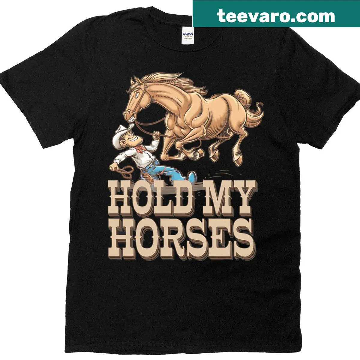 Fun rodeo-themed T-shirt with playful slogan — on a men's t-shirt