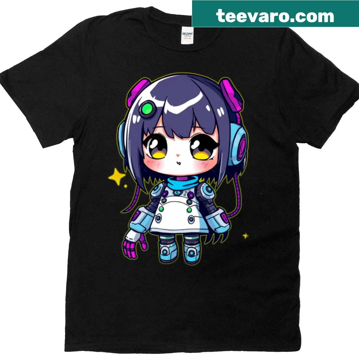 Cute T-shirt featuring a cartoon nurse robot character — on a men's t-shirt
