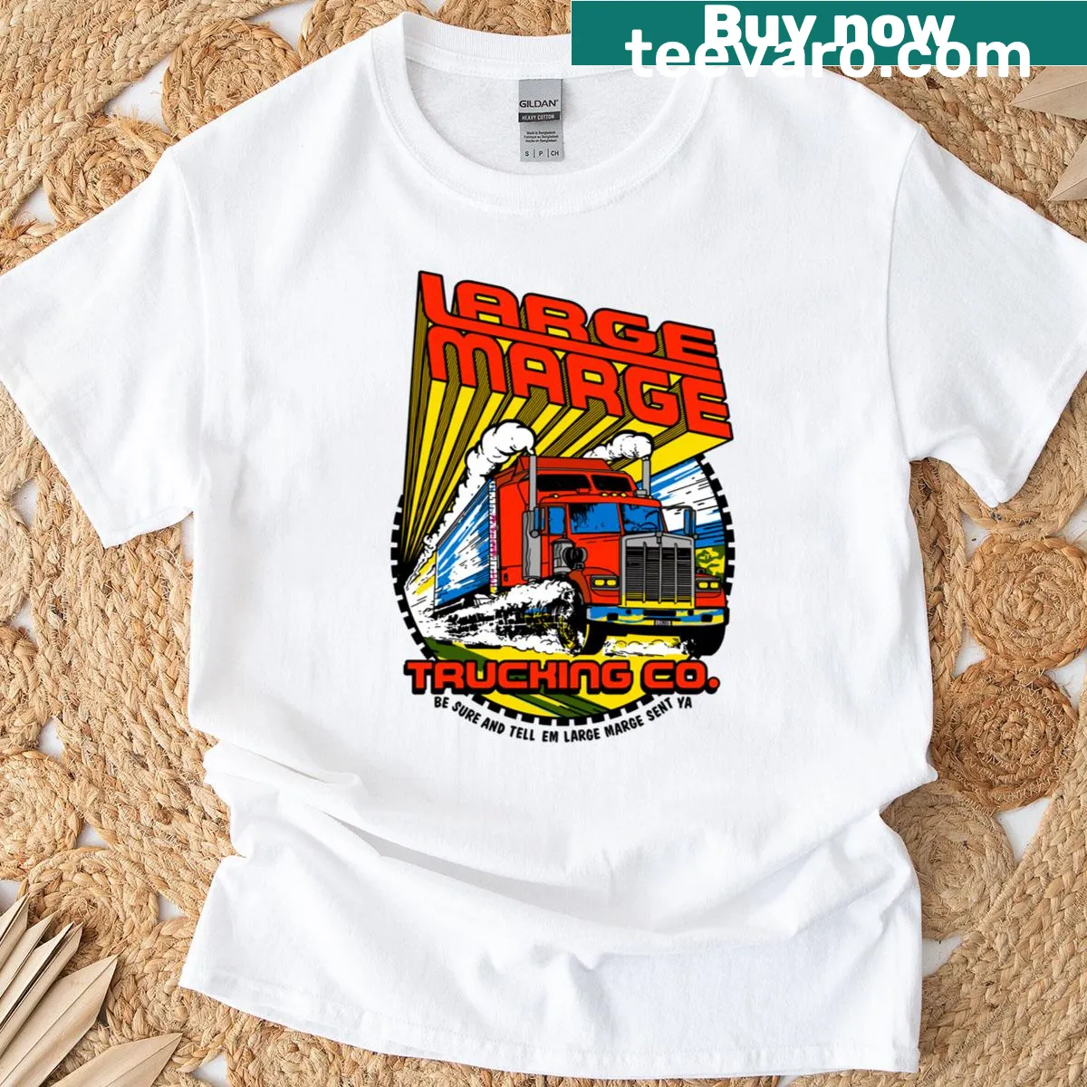 Graphic T-shirt featuring Large Marge Trucking Co from Pee Wee's Big Adventure — on a men's t-shirt