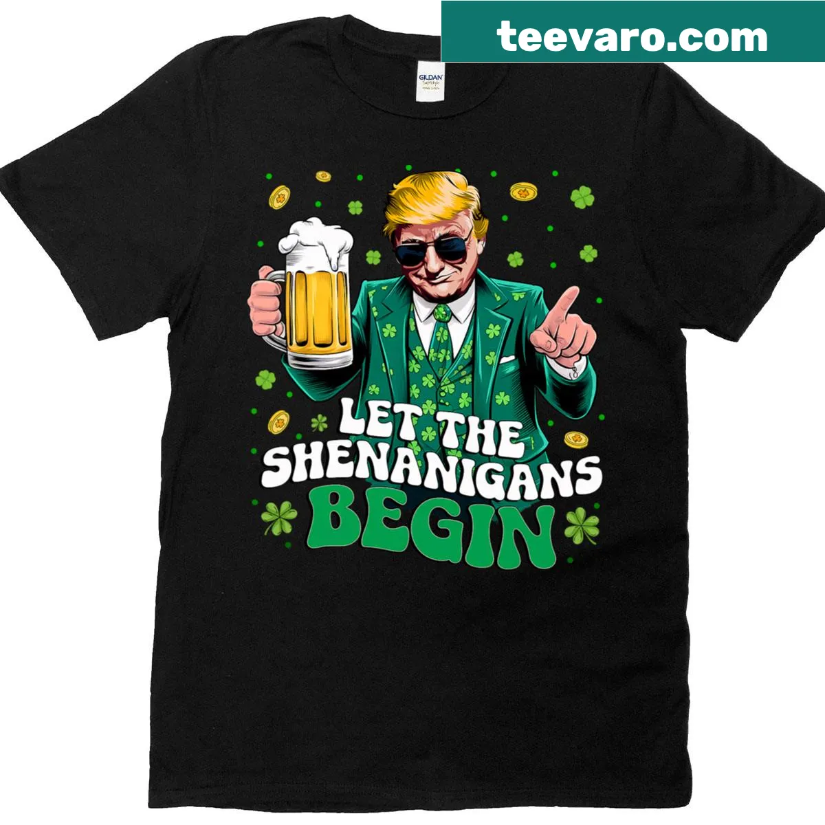 Funny St. Patrick's Day T-shirt with Trump-inspired graphic and text — on a men's t-shirt