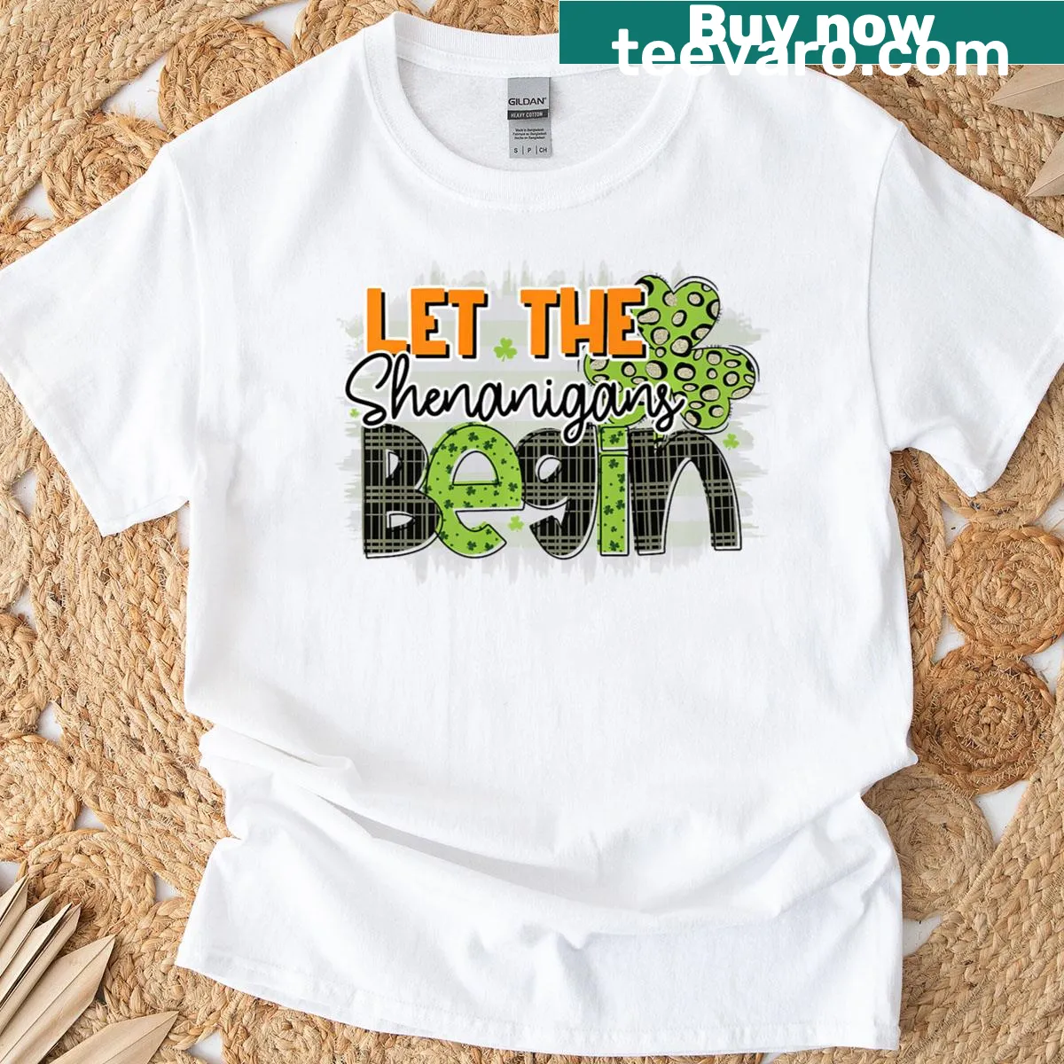 St. Patrick's Day T-shirt with playful text: 'Let The Shenanigans Begin' — on a men's t-shirt