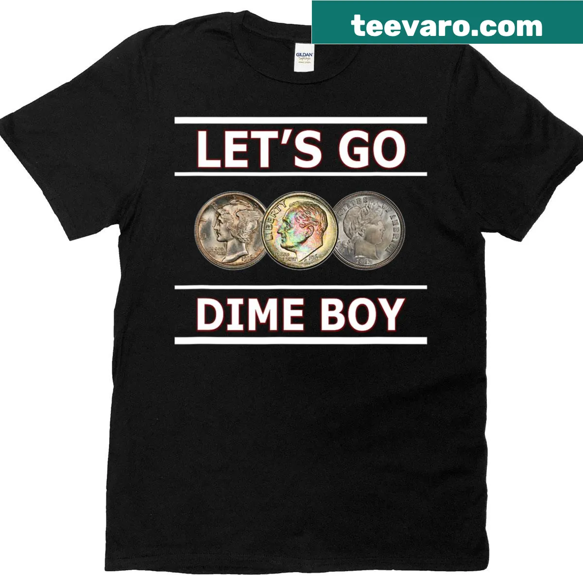 T-shirt with 'Let's Go Dime Boy' in bold typography. — on a men's t-shirt