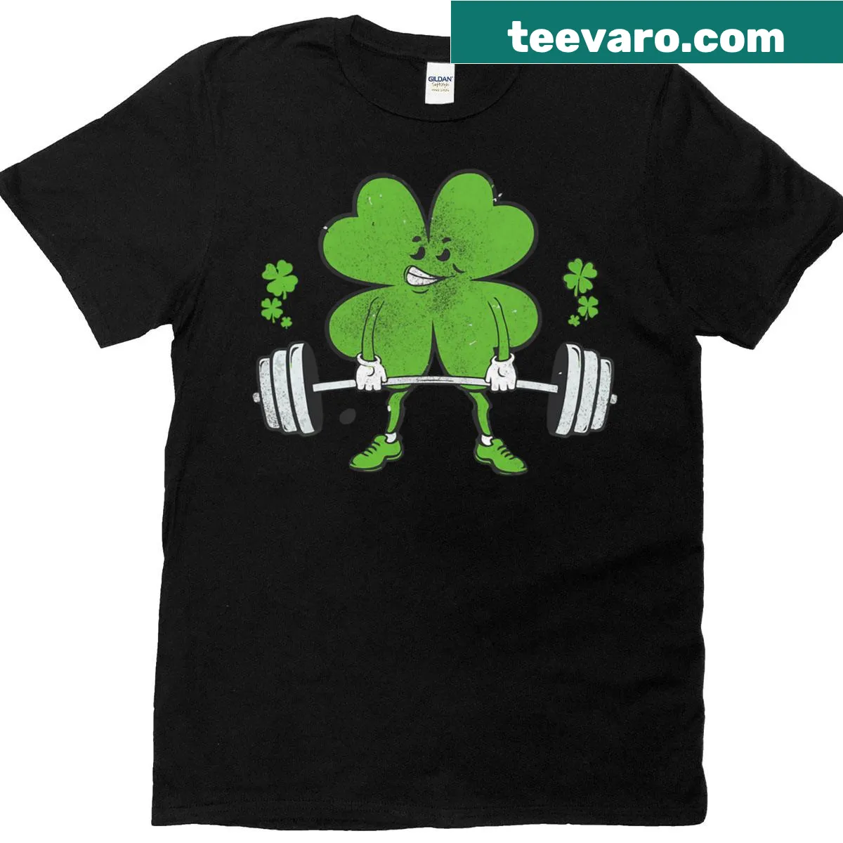 Illustration of a shamrock and weights on a workout t-shirt — on a men's t-shirt