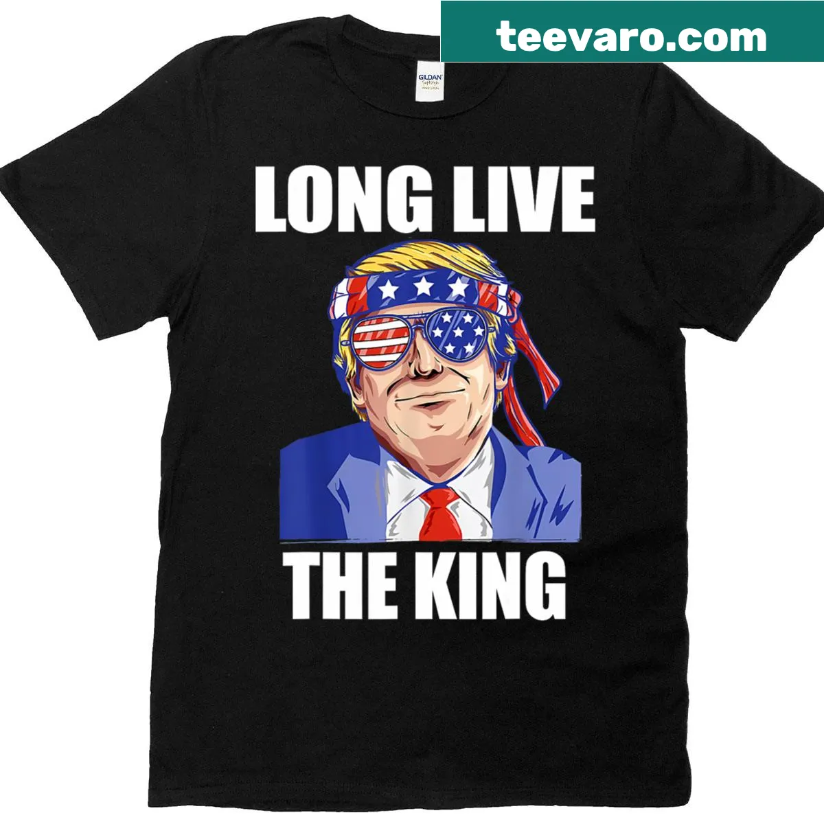 Patriotic T-shirt featuring Donald Trump and 'Long Live The King' — on a men's t-shirt
