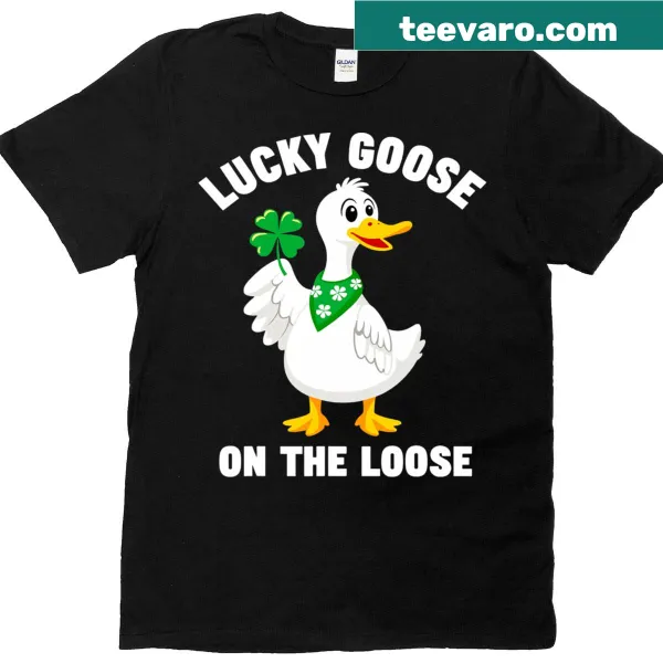 Silly goose cartoon with shamrocks for St. Patrick's Day t-shirt